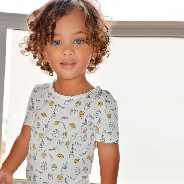 milk-cookies-original-bamboo-kids-pajama-short-set-bellabu-bear - Sophia's Style The "Easy Two-Piecey"-1